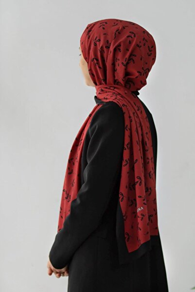 Vissona KREP YAPRAK DESENLİ BORDO RENKLİ 75X195 KIRIŞMAZ ŞAL