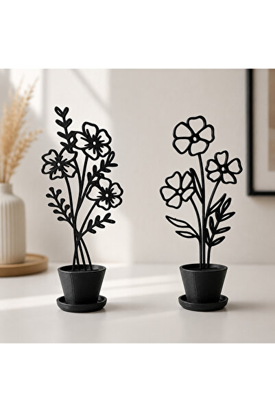Dekor Minimalist Line Art Çiçek Saksı Dekoru – 2’li Set (3D Baskı)
