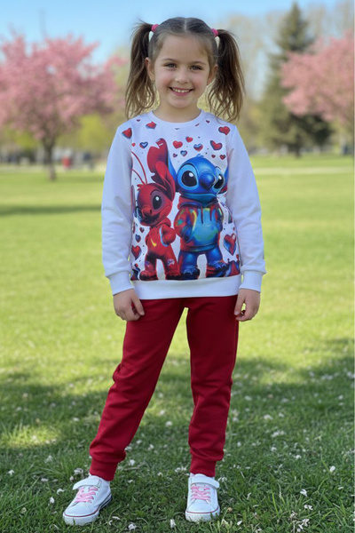 TOFİSA Girl's Burgundy Printed Pajama Set - 28246-Bordo