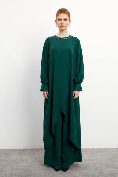 VAVİNOR Asymmetrical Cut Tunic Trouser Set - Emerald