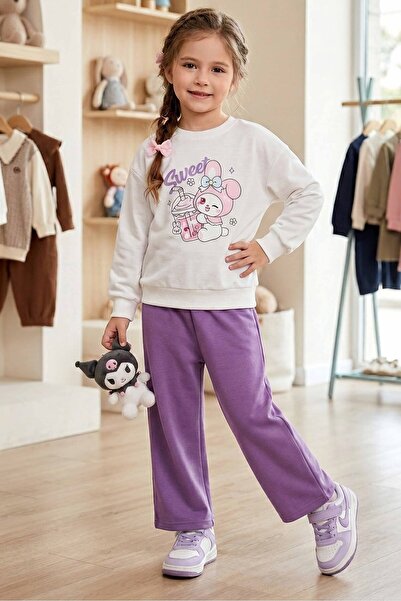 TOFİSA Girl's Lilac Printed Pajama Set - 28305-Lila