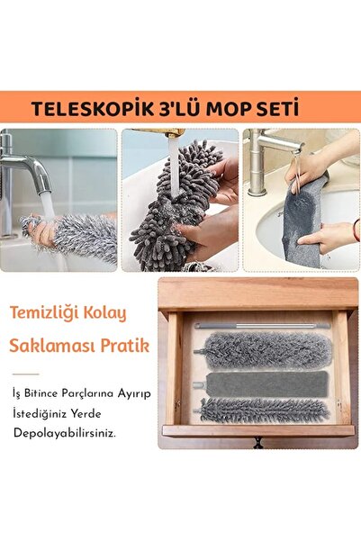 Go İthalat Set de curățare multifuncțional cu ciucuri telescopic cu 3 mop