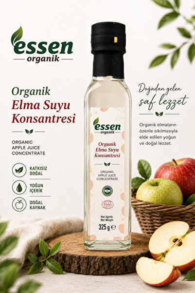 Essen Organik Organik Elma Suyu Konsantresi 325 g – Katkısız, Şeker İlavesiz