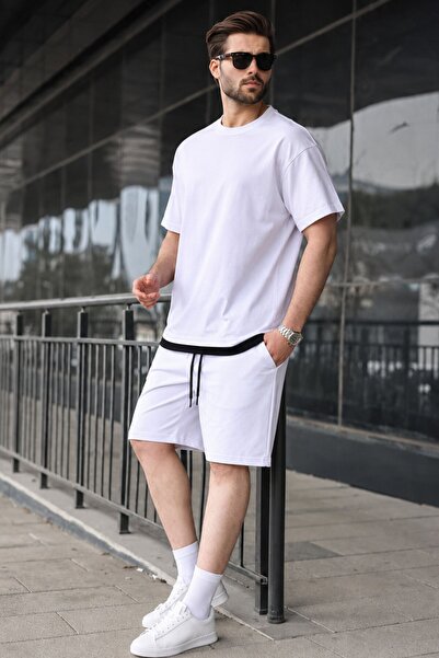Madmext Beyaz Oversize Erkek Şort Takımı 5668