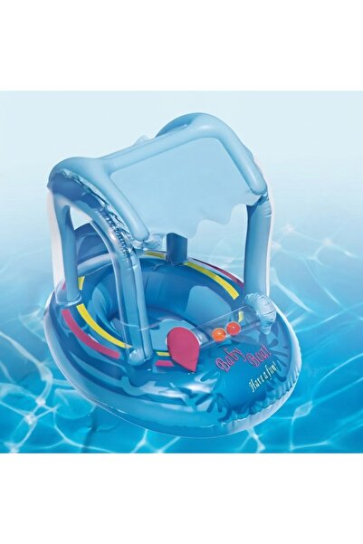 BBYTOYS Yuvarlak Gölgelikli Oyuncaklı Bebek Simidi – Oturaklı Bebek Deniz ve Havuz Simidi