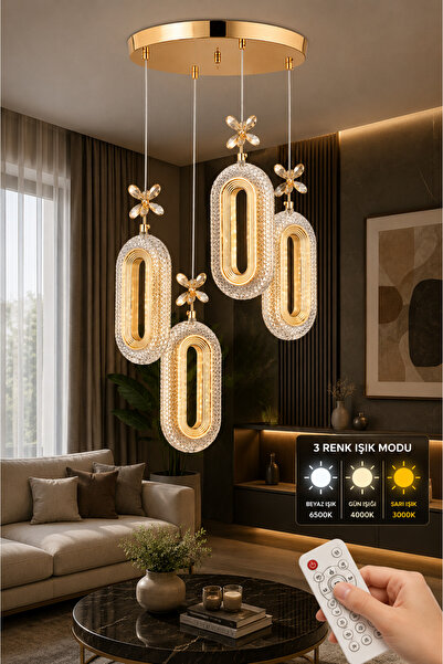 Marsel Lighting SERRA Model 4'lü Gold 3 Renk Modu Ledli Modern Salon Mutfak O...