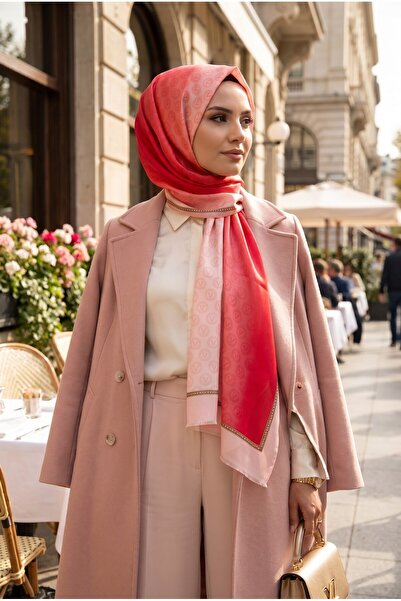 Vissona %100 Saf İpek Şal İnce Saten Vual Dokuma Degradeli Ve Monogram Desenl...