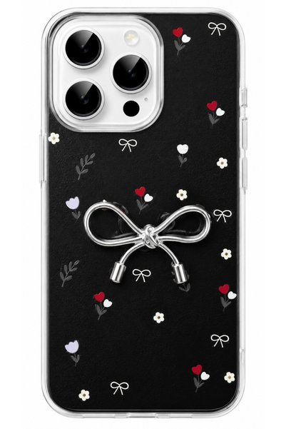 HyperAge iPhone 15 Pro Case with Marbling Effect, 3D Bow and Floral Pattern, ...