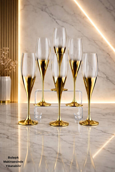 rova tr Lina Serisi 6’li Cam Titanyum Kaplama VIP Kristal Kadeh - 6 Kişilik L...