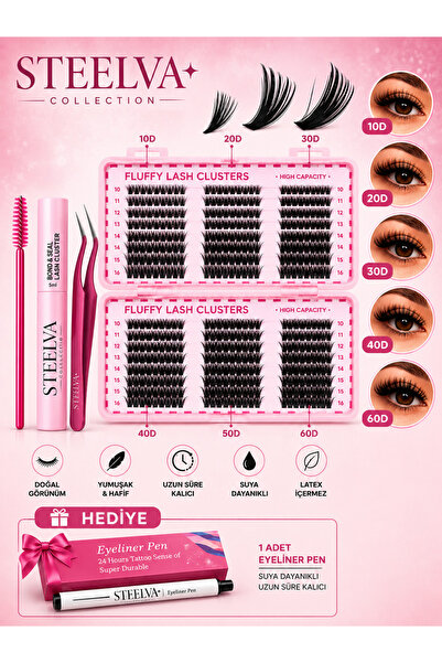 STEELVA 600 Adet 10-20-30-40-50-60D Kirpik Kutu Model - Yapıştırıcı - Sabitle...