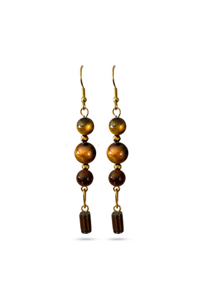 ayrestyle Gold Color Women's Long Earrings with Tiger's Eye and Hematite Natu...