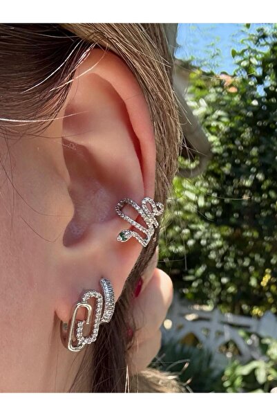 Alunea Accessories Çelik Yılan Desen Deliksiz Kıkırdak Küpe