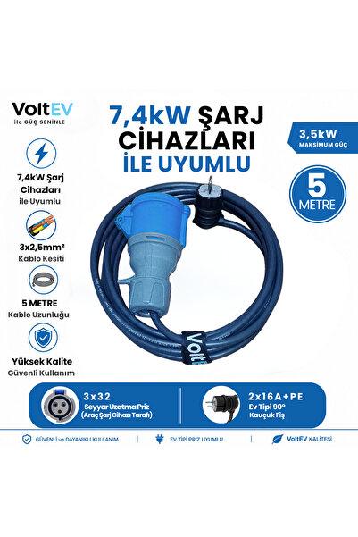 7,4kW Elektrikli Araç Şarj Cihazı için 5 Metre Monofaze Ev Tipi Priz Dönüştürücü Adaptör