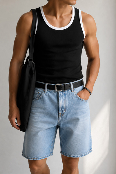 Generic Brand Tricou sport pentru bărbați, cu guler halter, din bumbac Lycra,...