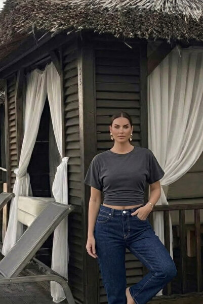 COMBİNE MİCHAİL Tricou Crop Premium Slim Smoked pentru femei