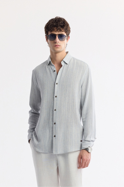 Avva Men's Blue Bottom Britli Collar 100% Cotton Comfort Fit Shirt A51Y2024