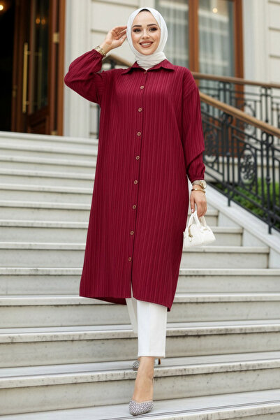 N.S NEVA STYLE Düğmeli Vişne Tesettür Tunik 45071VSN