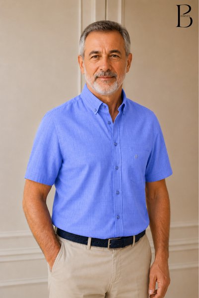BURSPA Relaxed Fit Classic Men's Dad Short Sleeve 100% Cotton Linen Shirt