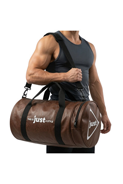 Just Nutrition Just Leather Sport Fitness Bag Brown Sports Bag Large Size wit...