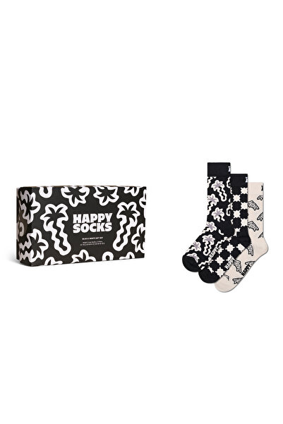Derimod Happy Socks Men's Black Patterned 3-Piece Cotton Socks Set P002654