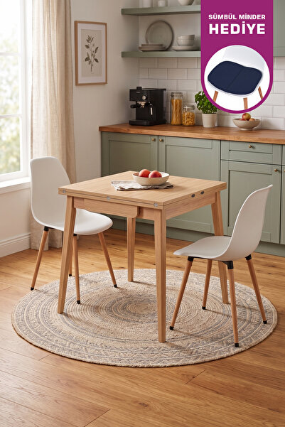 VİLİNZE Eames Sandalye Avanos Kanatlı Ahşap Mutfak Masası Takımı - 70x70+70 Cm