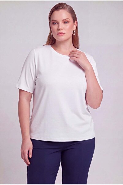 RMG Hscstore Women's Crew Neck Large Size White T-shirt - O4054