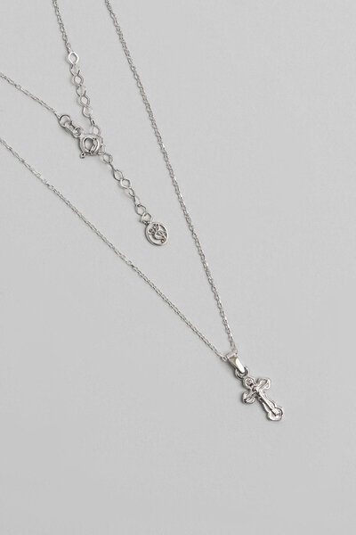 So CHIC... Minimal 18 Ayar Beyaz Altın Kaplama 45 Cm Gümüş Cross Kolye