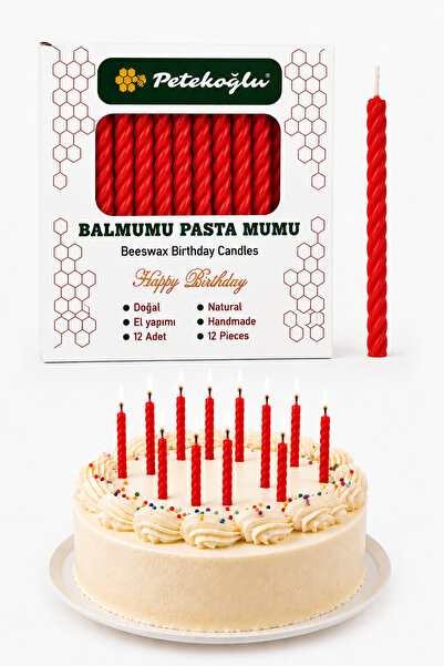 Petekoğlu (12 Adet Kırmızı) Balmumu Mum Doğal Petek Pasta Parti Mumu Kutlama ...