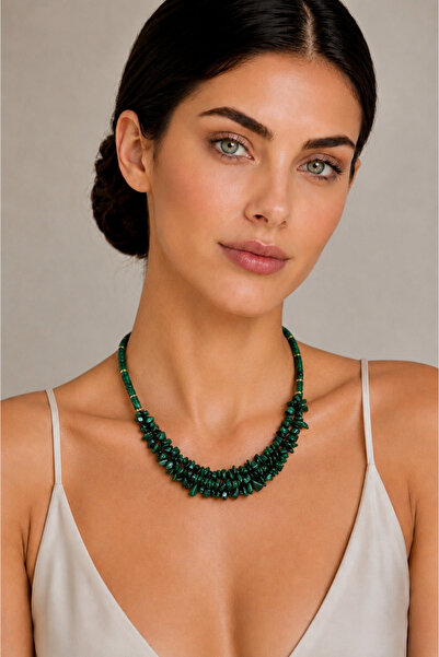 Camellie KY Jewels Malachite Aura | Doğal Taş Malahit Altın Kaplama Kolye