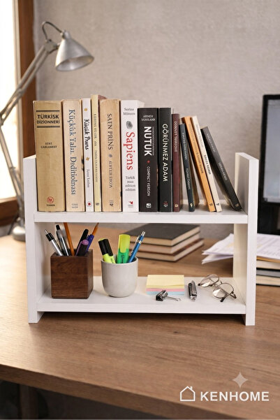KENHOME Masaüstü 2 Raflı Kitaplık – Ofis ve Çalışma Masası Düzenleyici