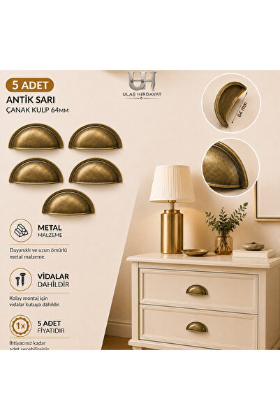 Ulaş Hırdavat Metal Çanak Kulp Tas Midye Kulbu Modern Retro Rustik Dolap Çekm...