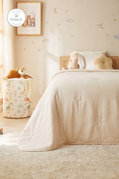 Ocean Home Textile 100% Cotton Combed Cotton Ecru Star Embroidered Children's...
