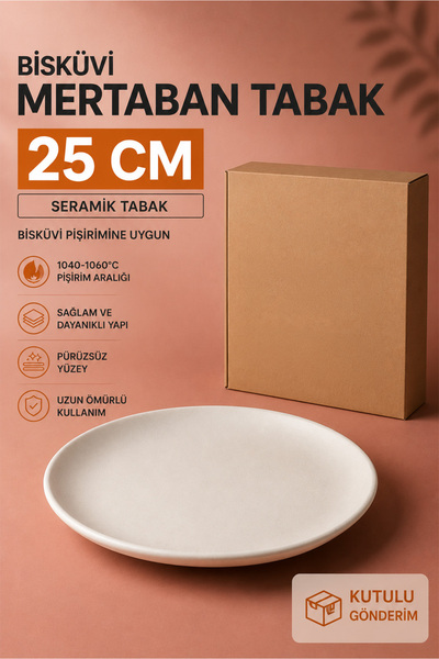 Ref-San Mertaban Tabak (KUTULU) | Seramik Bisküvi - 25 Cm (HAM ÜRÜN)