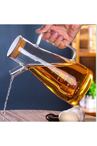 Yenigeldi Decorative, Glass, Drip-Free, Vacuum Bamboo Lid Oil and Jug for Kit...