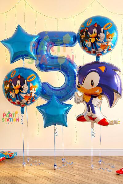 Parti Station Kirpi Sonic Konsept 5 Yaş Balon Set Sonic Doğum Günü Balon Set