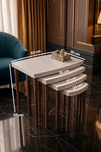 brahimigold Modern Tasarımlı MDF 4’lü Beyaz Zigon Sehpa Takımı – Ahşap Ayaklı, Dayanıklı Salon Yan Sehpa