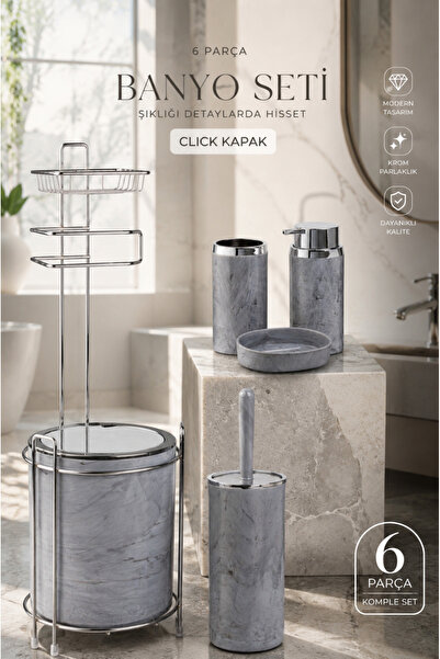 Store HGY Home Σετ Μπάνιου 6 τεμαχίων με θήκη χαρτιού υγείας από χρώμιο και μ...