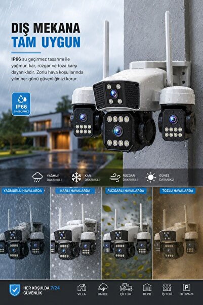 O-KAM OK-206W Wifi 12MP 4 Lens AOV Sirenli Gece Görüş Sesli Akıllı Güvenlik Kamerası Kişi Takibi Adaptör Hediyeli