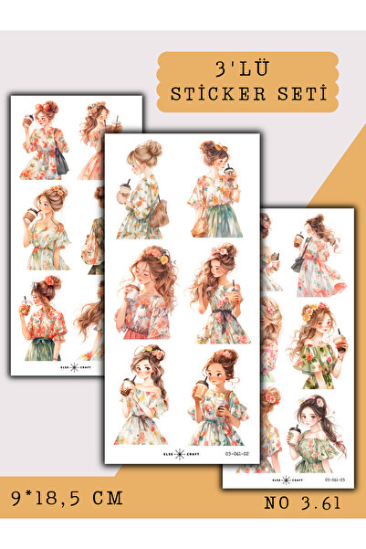Else Craft 3'lü Study With Me Temalı - Kahve Kızlar Sticker 3.61 - Ajanda Pla...