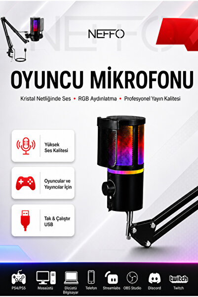 NEFFO Streamer Microphone Rgb USB Plug-And-Play Podcast Gamer Microphone with...
