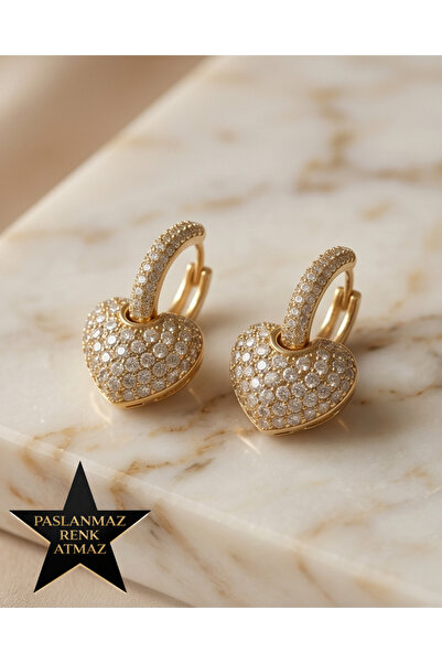 XUPING JEWELRY Xuping 14K Altın Renginde Zirkon Taşlı Sallanan Kalp Kararmaz ...