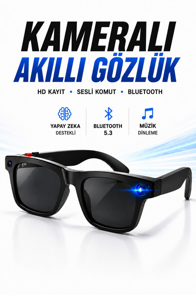 RAYLAX Yapay Zeka Destekli Kameralı Akıllı Gözlük 8MP Kamera ChatGPT Çeviri S...