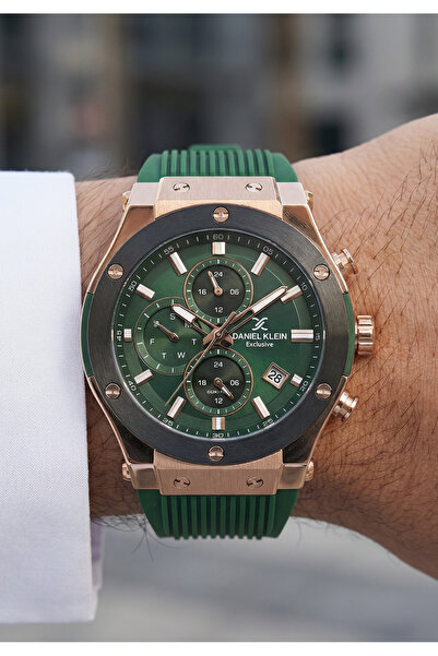 Daniel Klein Exclusive Dark Green Silicone Band Watch for Men DK.1.14228-5