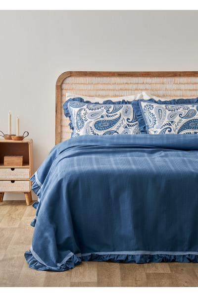 Bella Maison %100 Pamuk Paisley Çift Kişilik Pike Takımı Mavi (200x220 cm)