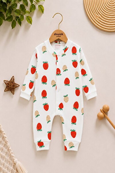 dinamik çocuk Baby Girl Strawberry Printed Snap Fastener Newborn Baby Romper ...