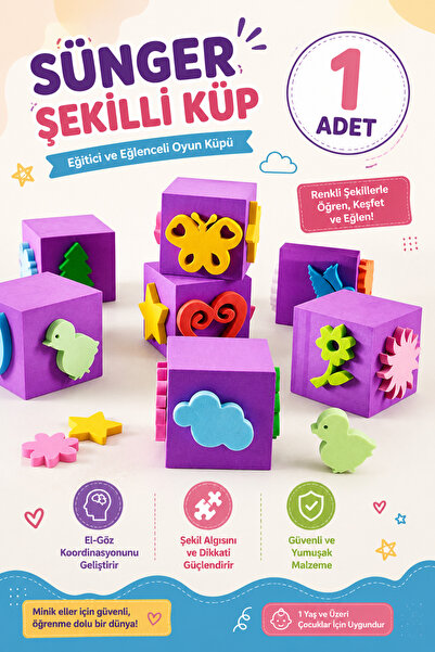 Minopi ( 1 Adet ) Sünger Baskı Eva Küp Boyama Süngeri Şekilli Süngerler 5x5 cm