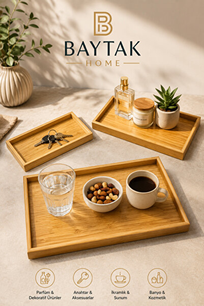 BAYTAK HOME Bamboo Tray Set Multi-Purpose Decorative Organizer and Stylish Pr...