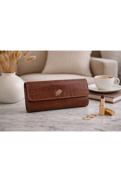 dukidasoturkiye Brown Crocodile Patterned Women's Portfolio Bag |   Brown T8303