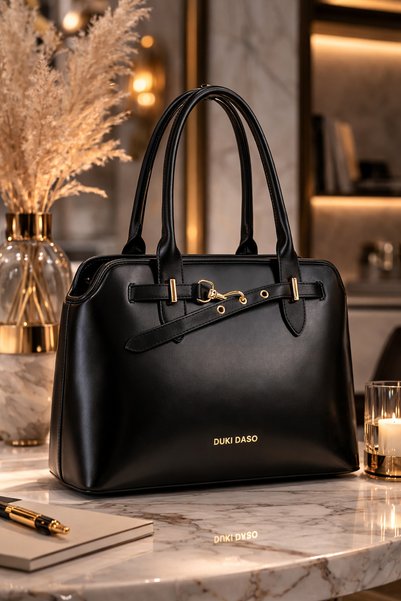 dukidasoturkiye Black Gold Buckle Detail Stylish Women's Bracelet Bag Pieces |   Black Mt1544