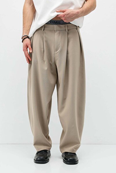 VAMOSCLO Barrel Fit Tailored Pantolon Bej